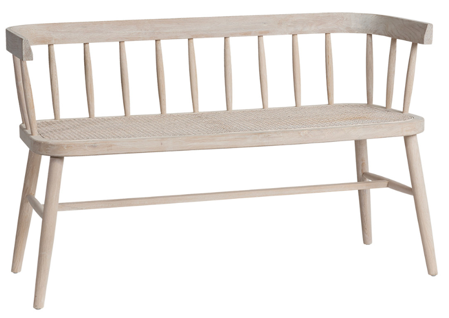 LIGHT OAK CANE BENCH SEAT