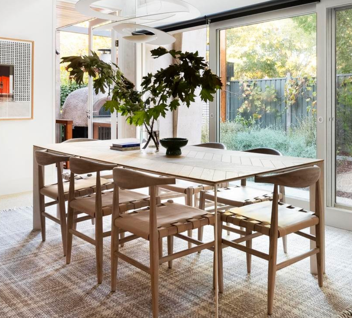 GLOBEWEST HENLY DINING TABLE CHEVRON- METAL WHITE LEGS