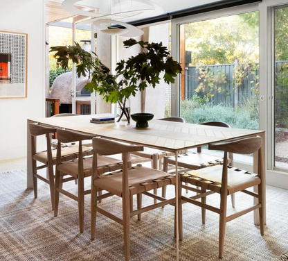 GLOBEWEST HENLY DINING TABLE CHEVRON- METAL WHITE LEGS